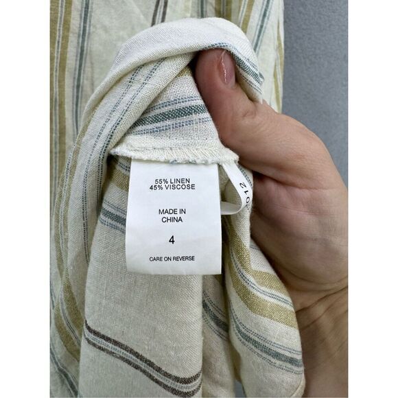 Happy X Nature Womens Cream Striped Linen Cutout Tide Halter Maxi Dress Size 4 - Picture 6 of 12